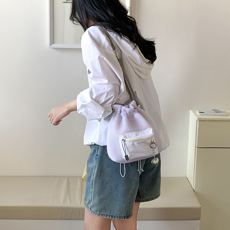 Small Mesh Drawstring Bucket Bag Shoulder Bag